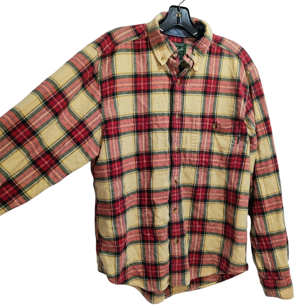 Woolrich Red & Tan Plaid Outdoor Hiking Fishing Flannel Casual Button Down Shirt - Picture 2 of 11